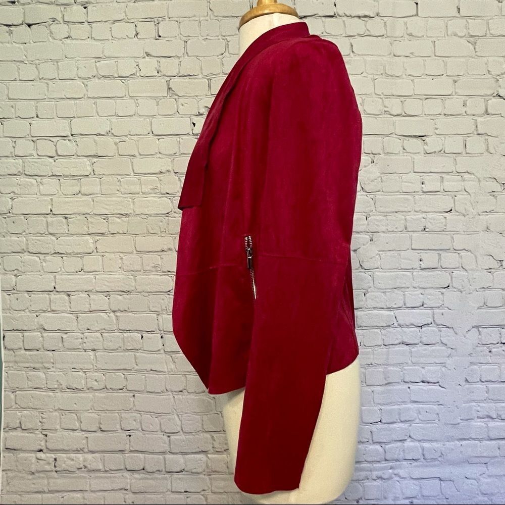 Faux-suede Drape-front Jacket - Picture 4 of 9